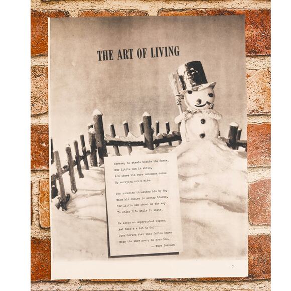 1941‎ "The Art of Living" Print Article - Snowman Winter Poem by Myra Johnson - Picture 1 of 11